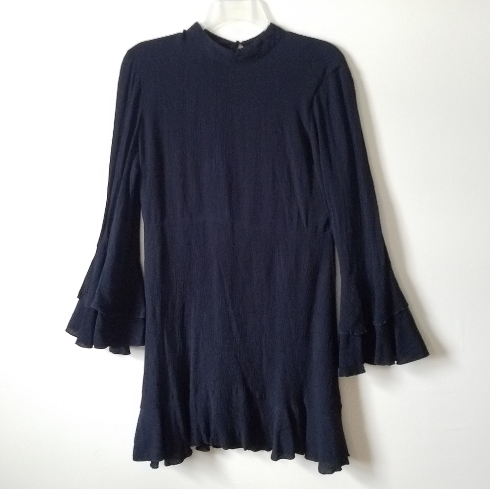 Zara Woman Black Gauze Bell Sleeve Shift Dress